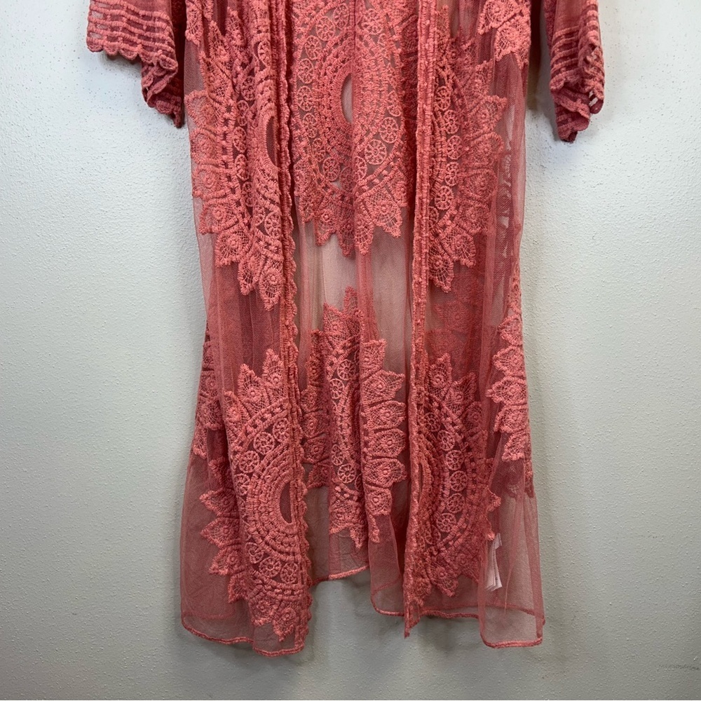 Rachel Zoe Coral Lace Cover-Up Mandala Pattern Boho Beachy O/S Cotton Blend - Picture 4 of 10